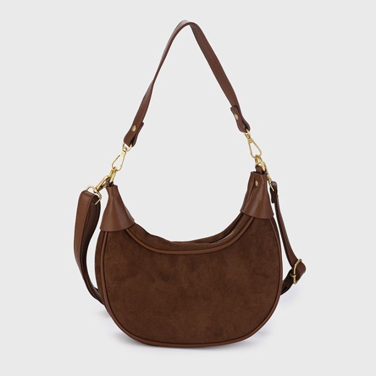 Bijoutheek Tas Schouder Halve Maan Suede Look Light Coffee