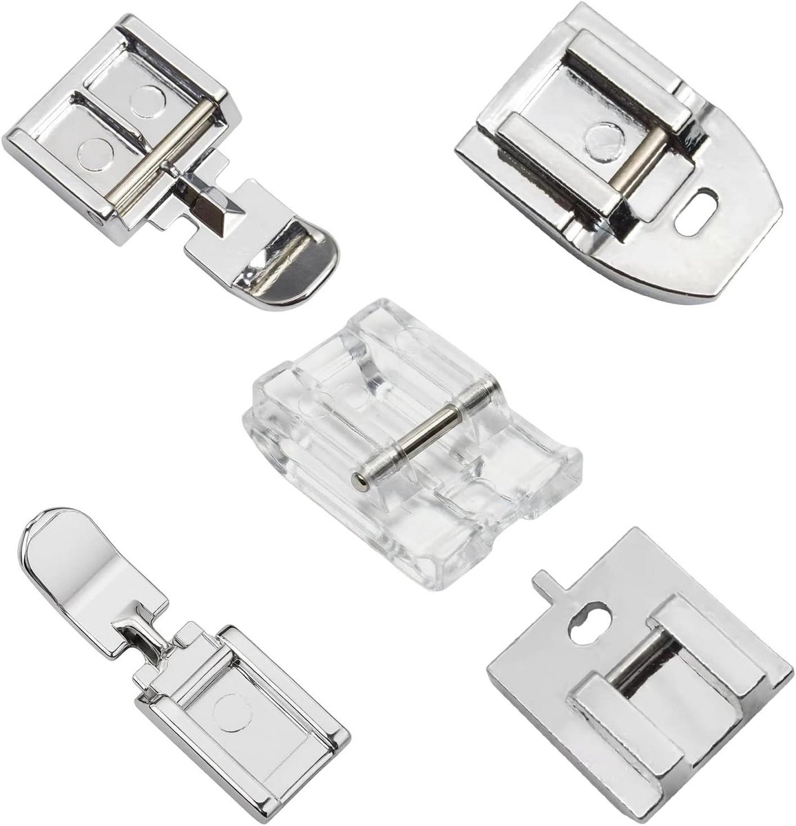Naaivoetjes Set - Naaimachine Accessoires - Knutselen en Naaien - Veelzijdig Gebruik - 5 Stuks - Zilver