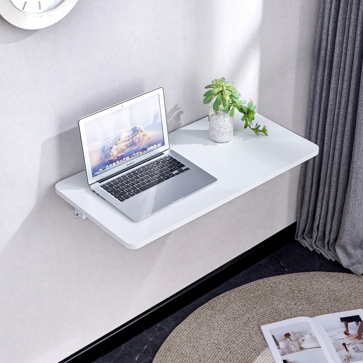Wishdor Wandklaptafel - Opklapbaar en ruimtebesparend - MDF wandmontage - Scandinavisch minimalistisch - Woonkamer keuken kantoor - Wit - 126,5 x 66 x 9,5 cm