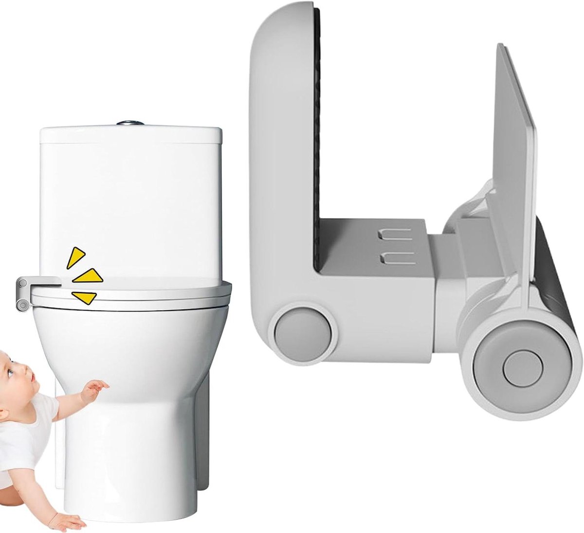 Veiligheidsslot Toilet - Toiletbril slot - Babykamer Beveiliging - Sterke Metalen Clips - 16.2 x 15.4 x 7.7 cm - Wit