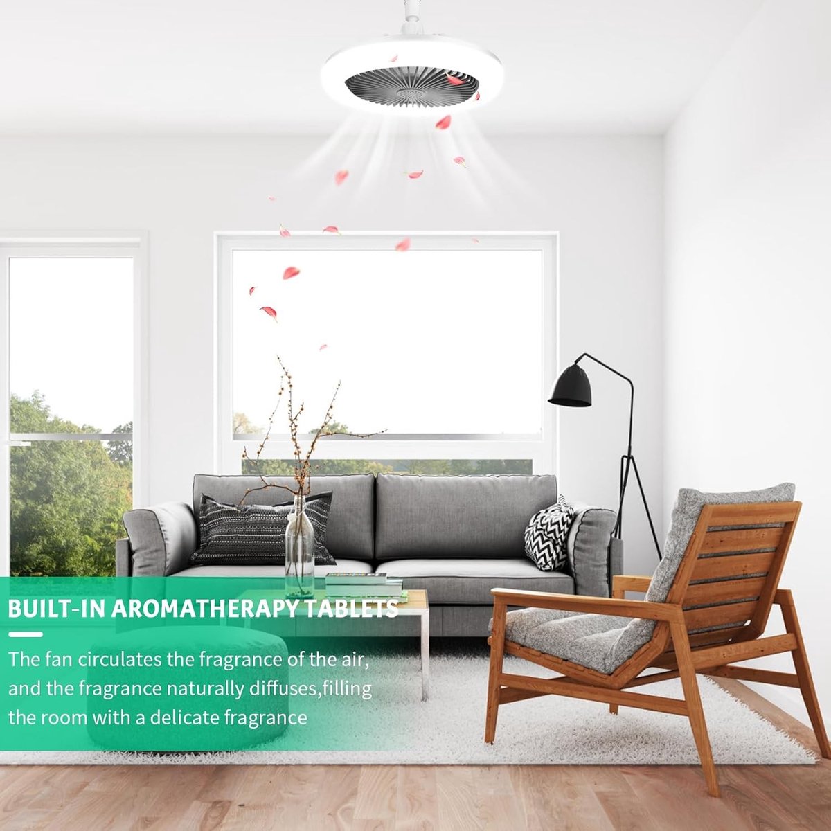 Plafondventilator met Licht - Wit + Grijs - 25 cm - Dimbare Led Ventilatorlamp met Afstandsbediening - Voor Slaapkamer en Eetkamer