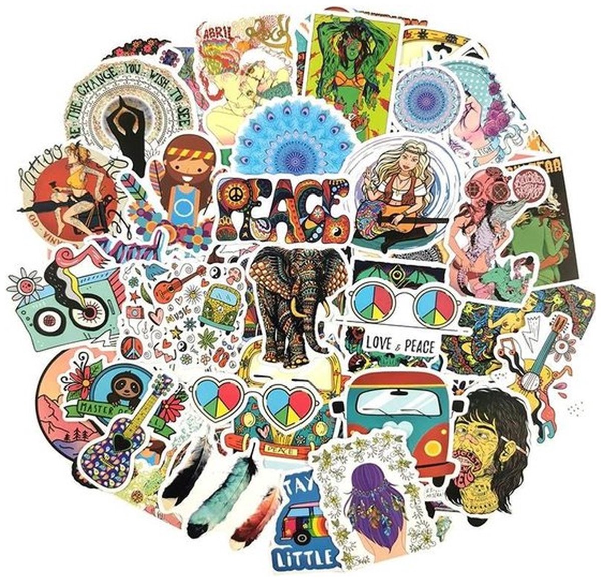 50 Hippie Stickers – Peace, Love & Joy – Retro Jaren 60/70