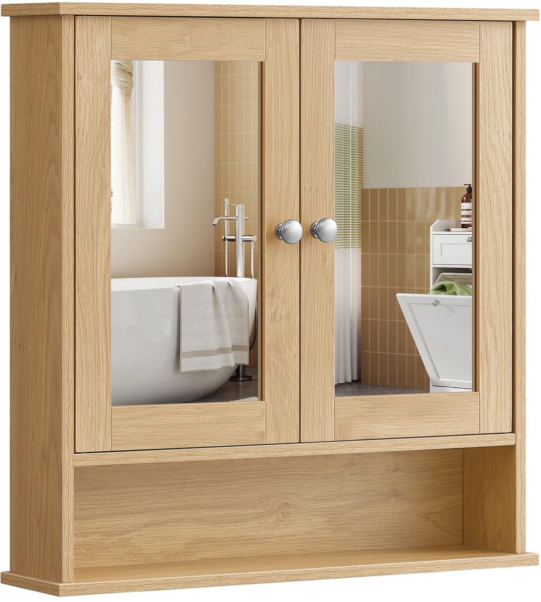 Famanu – Spiegelkast met 2 spiegeldeuren, 13 x 56,5 x 58,5 cm, ideaal voor het organiseren van badkameraccessoires