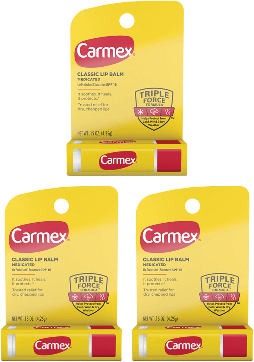 Carmex Classic Medicated Balsem voor Lippen SPF 15 - Lippenbalsem - 3-pack, verzachtend, hydraterend