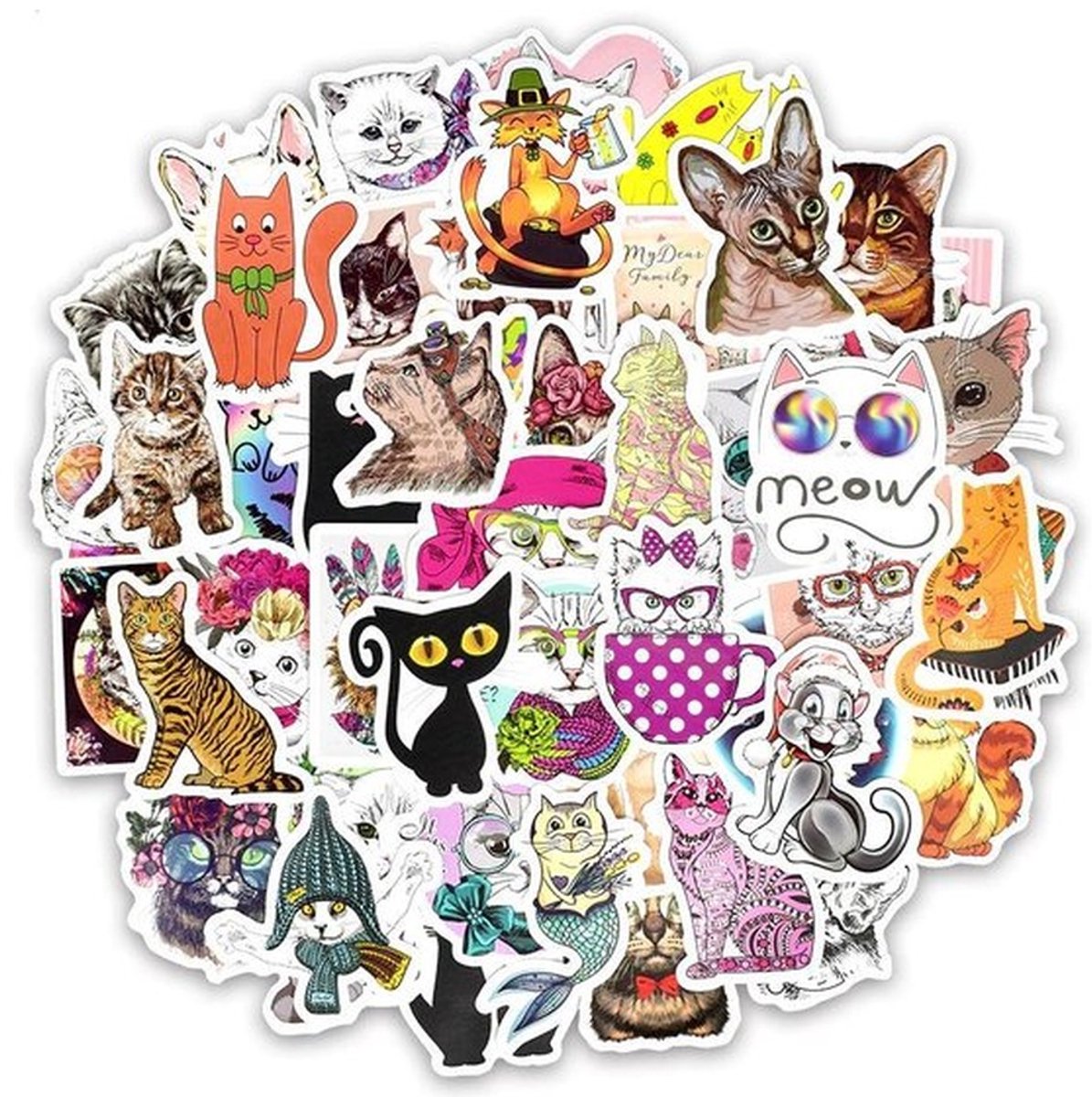 50 Katten Stickers – Dieren, Katten & Poezen