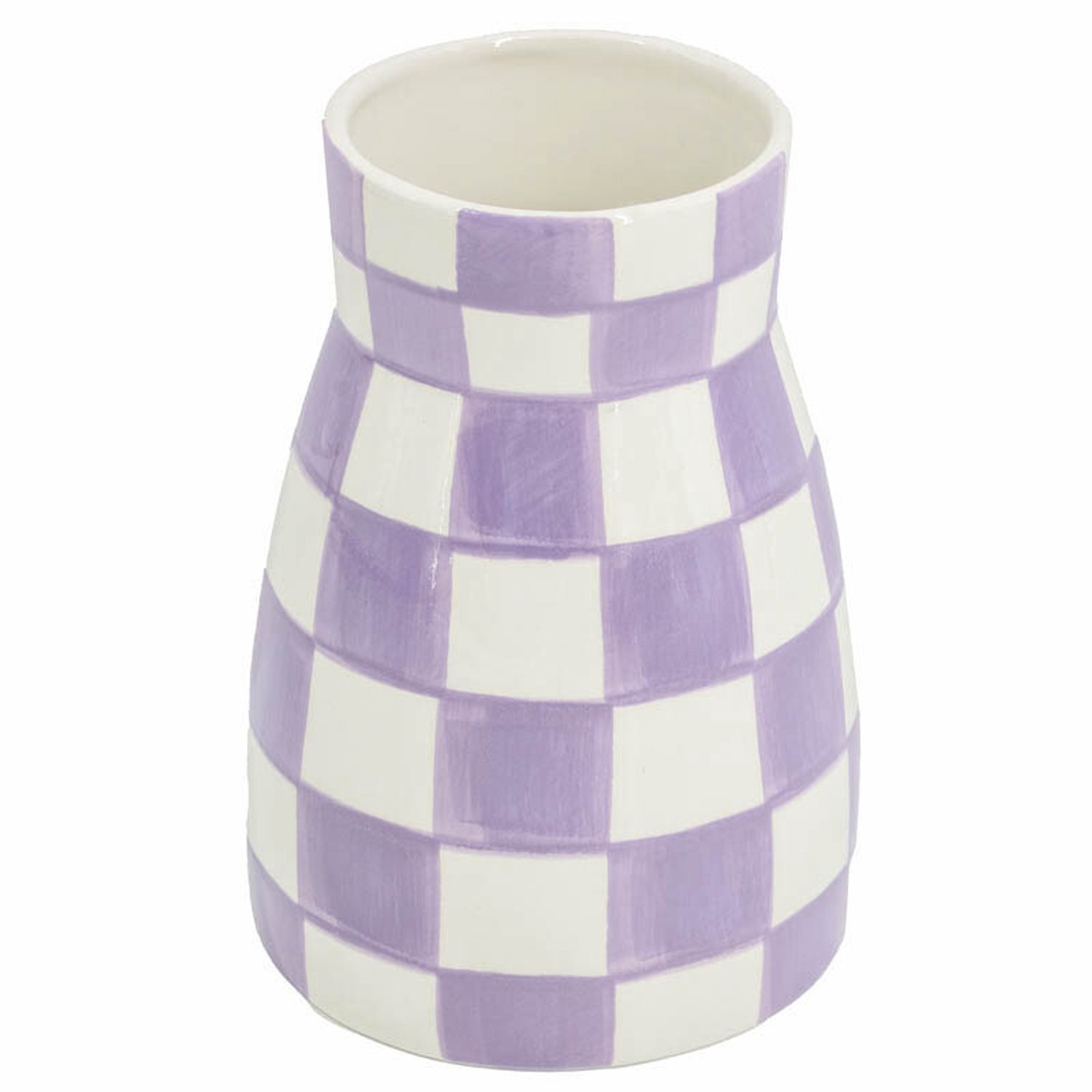 Homebound by Kolony HomeBound by KY | Aardewerk vaas check lilac | vaas | 16x16x23cm Paars