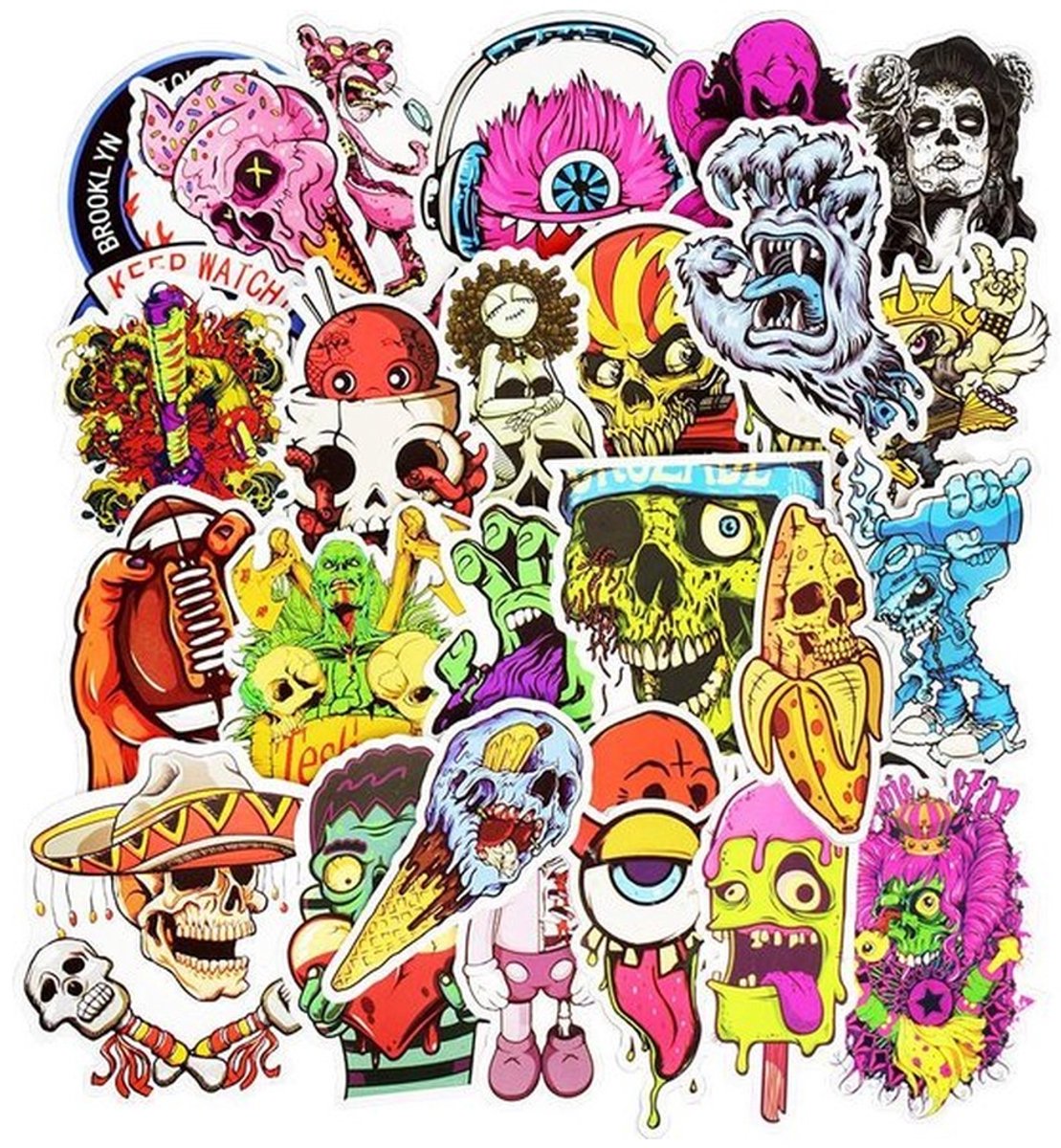 50 Horror Stickers – Enge & Grappige Illustraties
