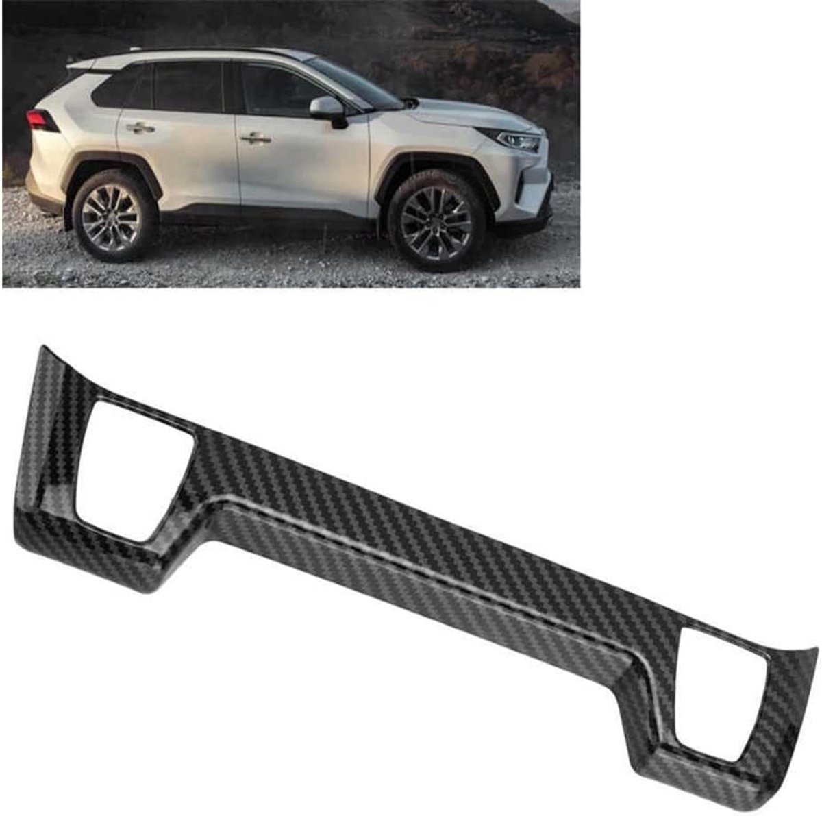ABS Zwart Centraal Bedieningspaneel Cover, Vervangende Airconditioning Controlekap in Glanzend Carbon Fiber Stijl voor Toyota RAV4 2019-2021, Decoratieve Interieuraccessoires en Bescherming