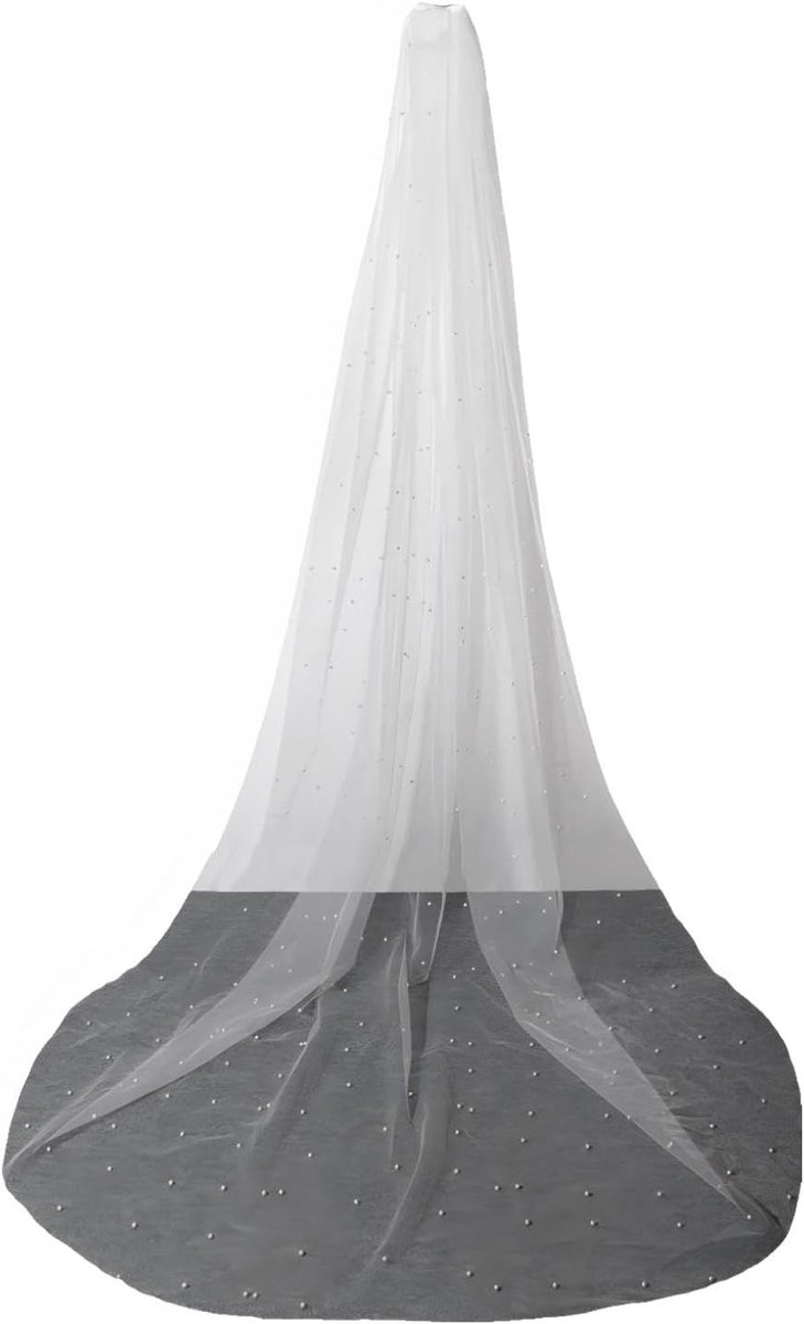 Elegante bruidssluier van 90 inch met parels en metalen kam, ideaal voor bruiloften en trouwceremonies, ivoorwit