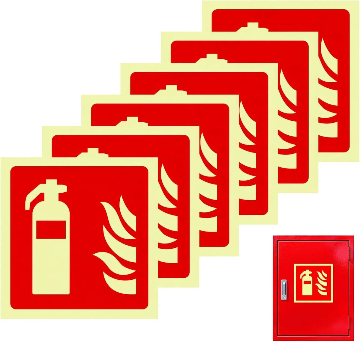 Set van 6 Zelfklevende Brandblusser Stickers 15x15cm voor Veiligheid en Identificatie