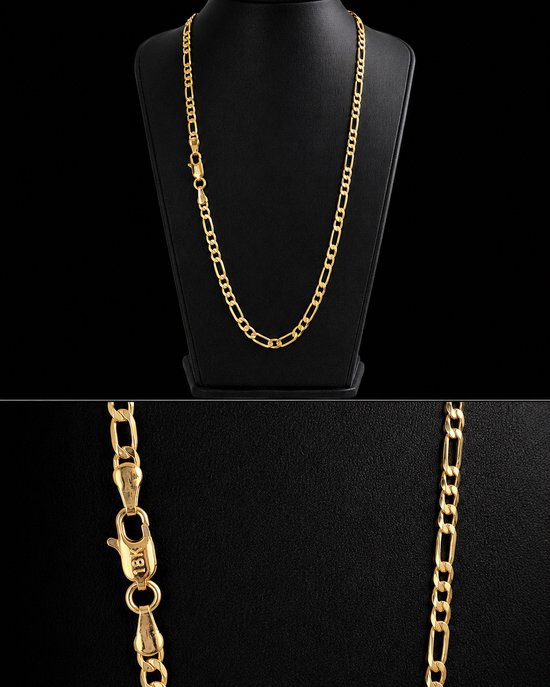 Gouden Figaro schakelketting met 18K plating, 55 cm lang en 4 mm breed, met karabijnsluiting.
