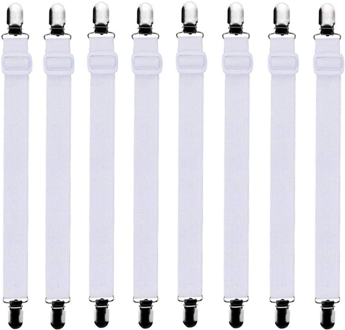 8 Stuks Verstelbare Hoeslakenspanners 60-200 cm - Universele Spanbanden voor Alle Matrassen - Witte Beddengoedhouders