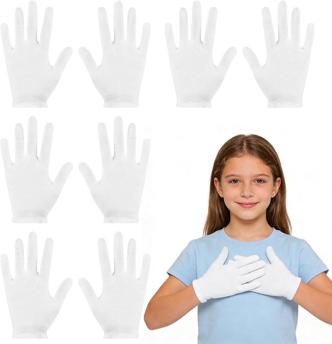 Witte Kinderen Handschoenen - 4 Paar Katoenen Wasbare Herbruikbare Handschoenen voor Eczema, Droge Huid en Cosplay Feestkostuums