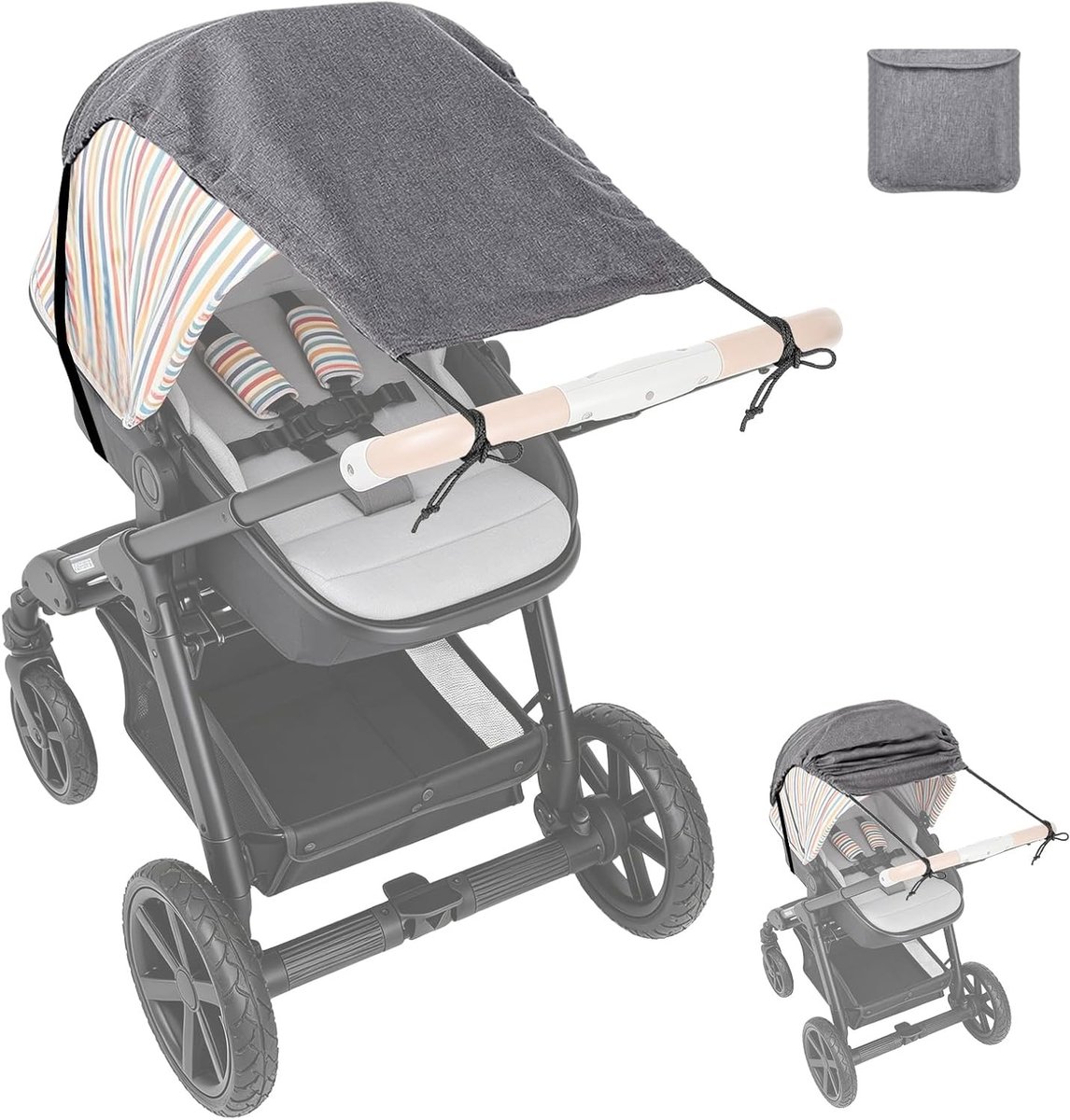 Zonnezeil voor buggy en babykuip met UV-bescherming 50+, ademend en scheurvast, ideaal voor zonnige dagen