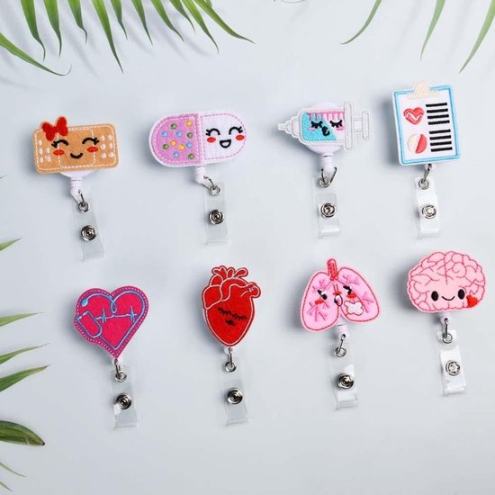 Set van 8 Retractable Badge Reels - Schattige Vilt ID Houder met Lanyard Clips voor Zorgverleners, Onderwijs en Studenten — afbeelding 4