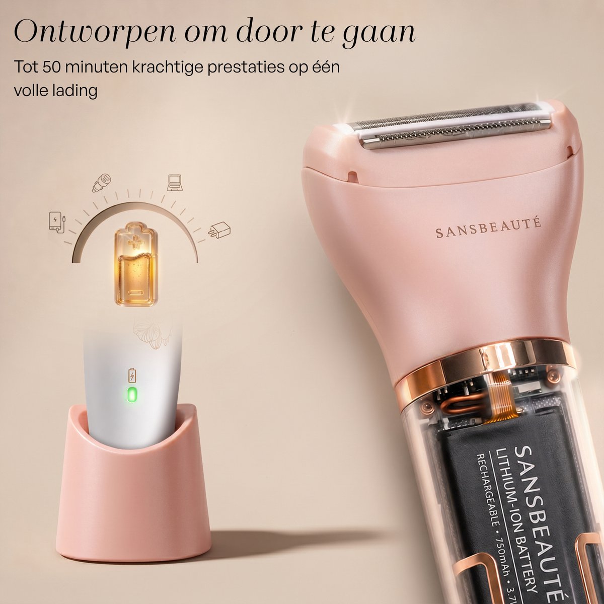 3-in-1 Ladyshave Gezicht - Oksels - Benen - Bikinilijn - Sansbeauté® - Scheerapparaat Vrouw - Ontharingsapparaat - Gezichtsontharing Dames - Trimmer Vrouw Intiem - Ladyshaves Bikini - USB Oplaadbaar thumbnail 4