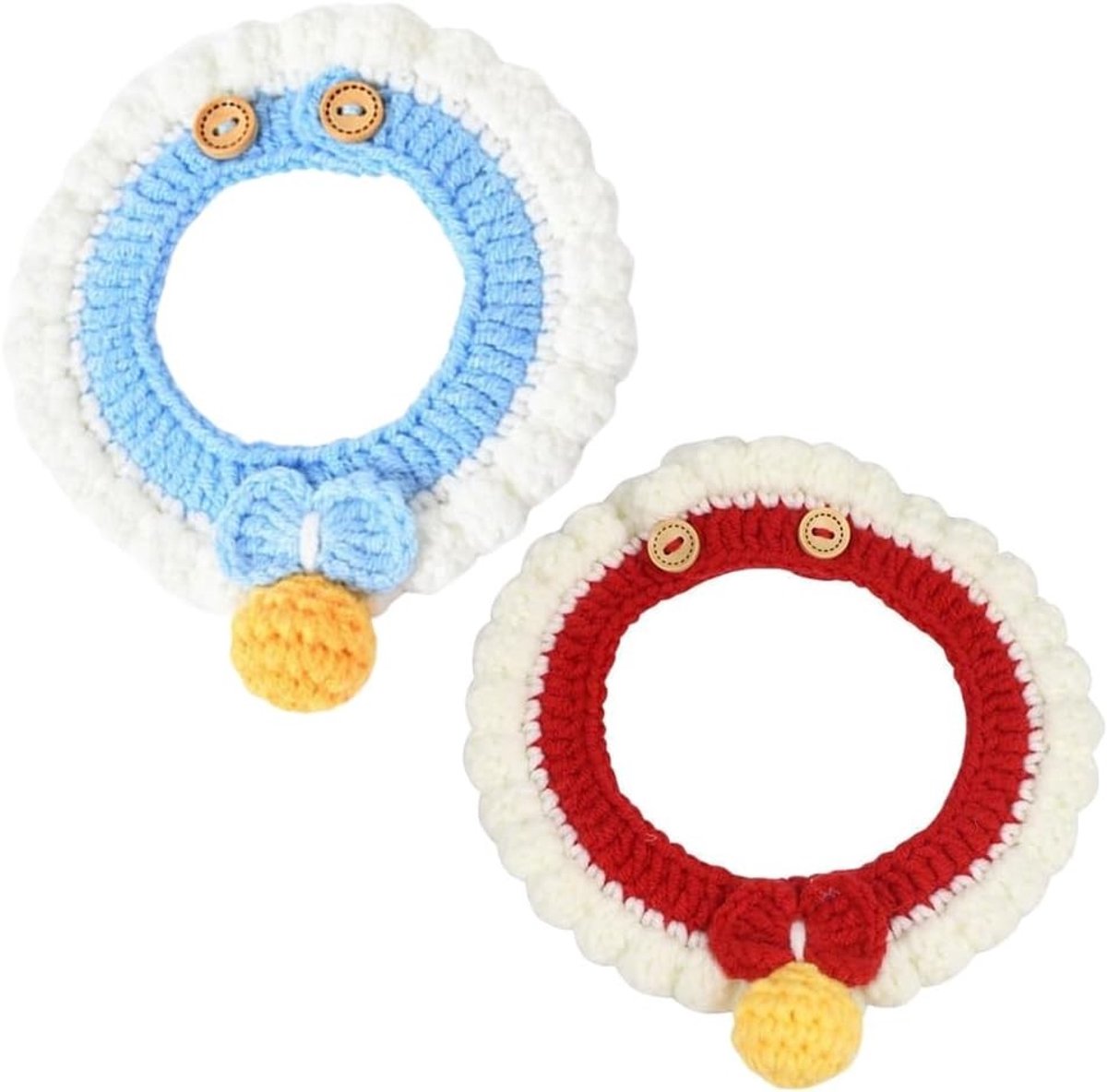 Zachte gebreide kattenhalsbanden in rood en blauw, maat M voor katten van 3-5 kg, perfect voor kerst, dagelijks gebruik en verjaardagsfeesten.