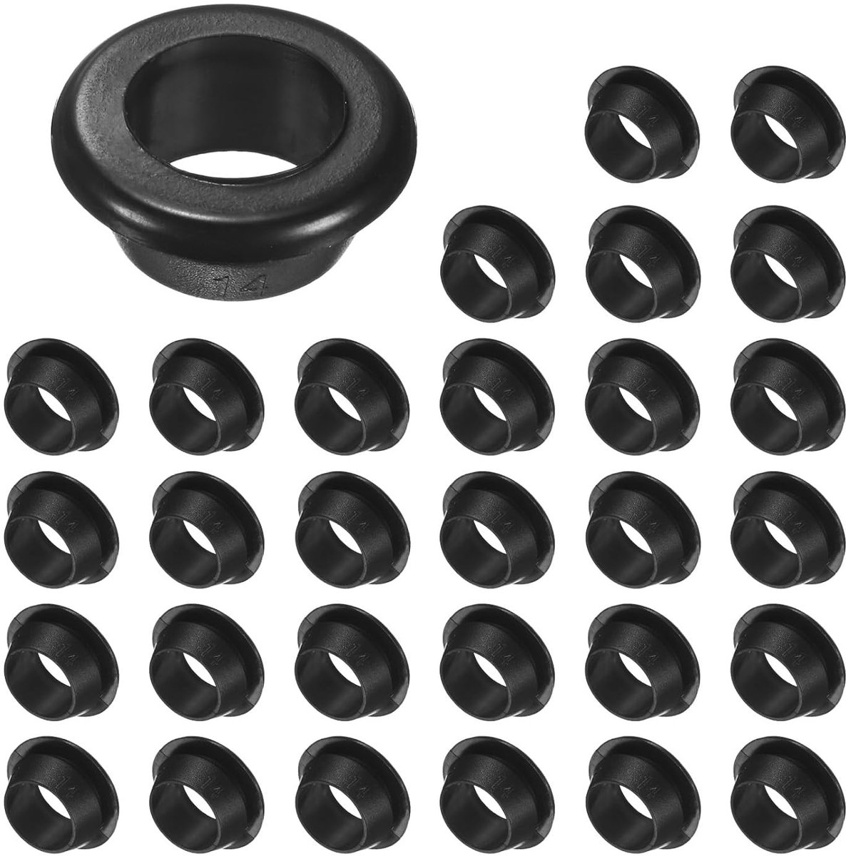 30-pack kabelreling rubberen doorvoertules, 14 mm boorgat, 12 mm ID oogringpakking voor bedrading, draadkabel en automotive toepassingen, zwart
