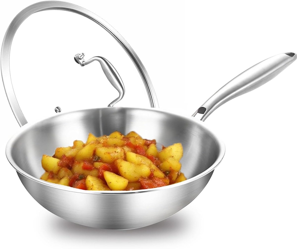 Roestvrijstalen Wokpan - 24 cm - Drielaags Staal - Voor Inductie en Gasfornuis
