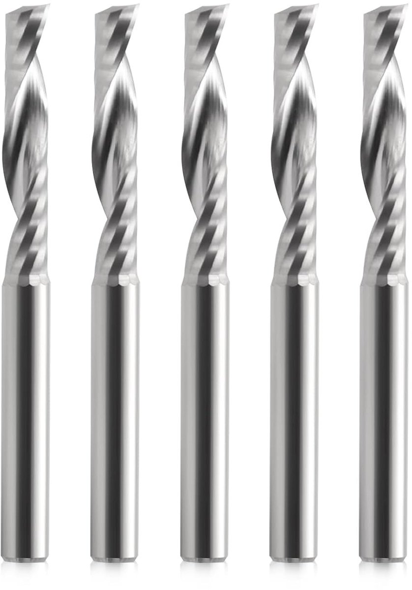 Set van 5 Stuks 6mm Shank Frees Cutter CNC Spiral Frees voor Acryl, PVC, ABS en Houtbewerking met 42mm Groeflengte
