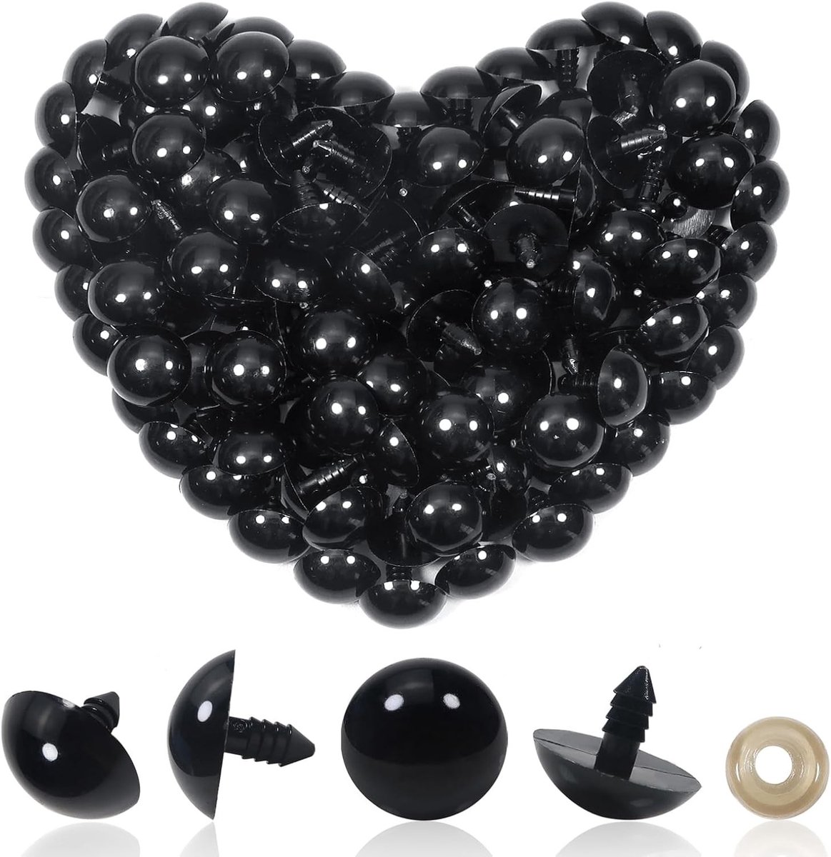150 Stuks Veiligheidsogen voor Poppen - Zwarte Plastic Ogen 20mm met Ringen voor Creatief Knutselen