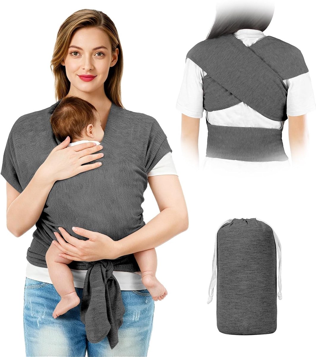 Comfortabele Draagzak voor Pasgeborenen tot 15 kg - Handsfree Sling voor Ouders - Multifunctionele Baby Draagoplossing in Donkergrijs