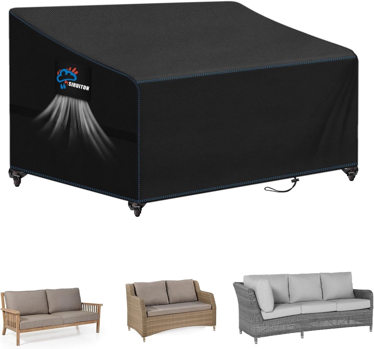 Tuinstoelbescherming voor 4-zits tuinbank, waterdicht, UV-bestendig, 500D Oxford, 205 x 85 x 81/61 cm