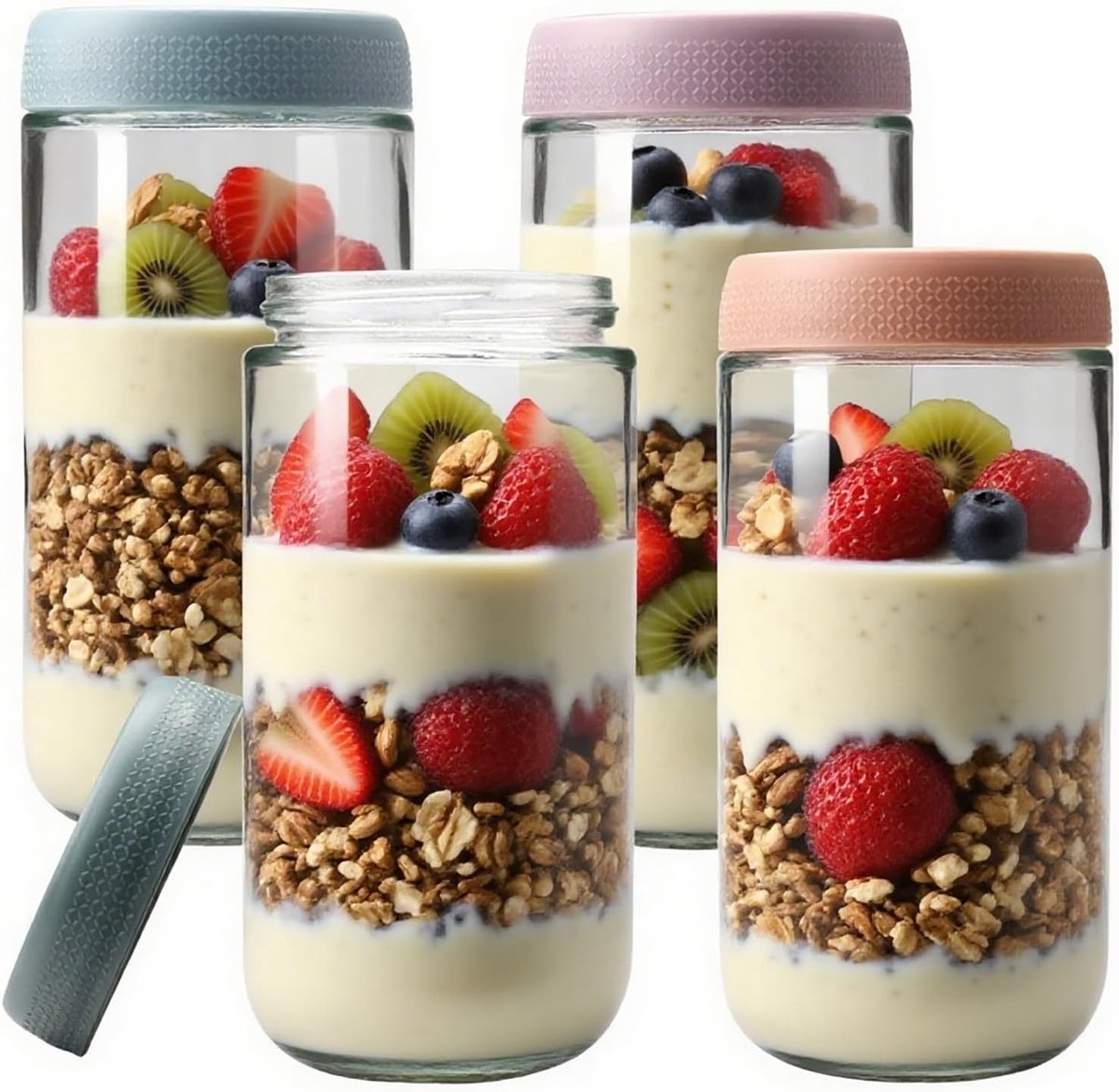 Overnight Oats Potten - Transparant - 750 ml - Breukbestendig Glas met Schroefdeksel - Voor Meal Prep en Zelfgemaakte Jam