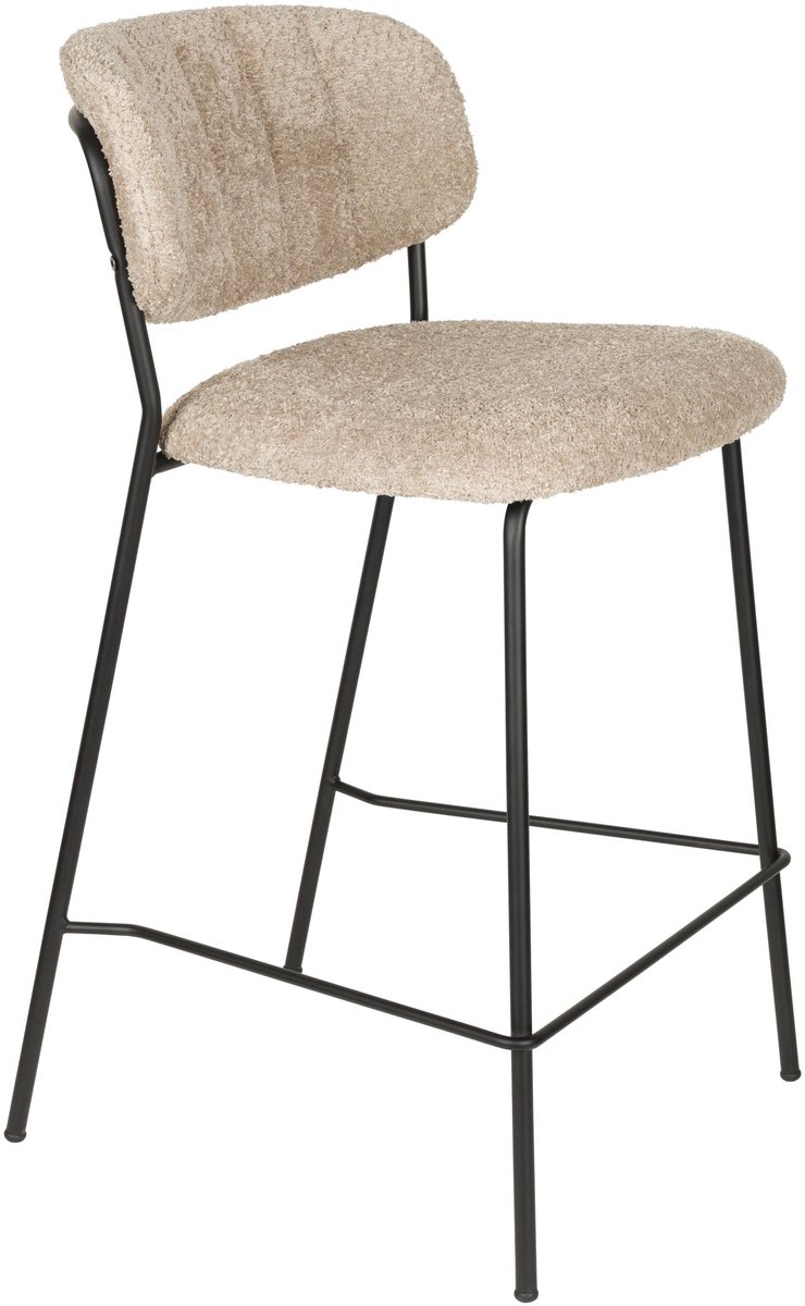 Housecraft Living Jolien Barkrukken 65 cm Zwart/Beige Bouclé - Set van 2