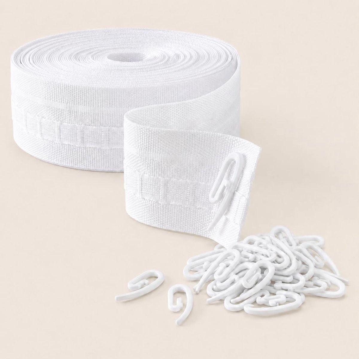 Gordijnband - Wit - 30 m x 2,5 cm - Versterkt Polyester met 50 Haken - Voor Raamdecoratie