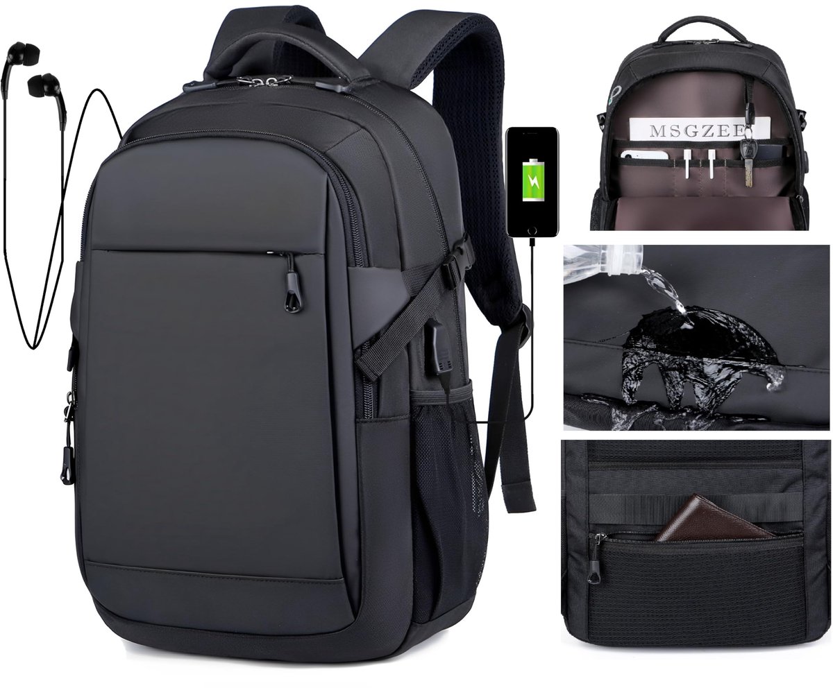 ALTOS OFFICE AND HOME Laptoprugzak voor zakenreizen, studie, USB-poort, laptop tot 15,6 inch, zwart - ShopVlot