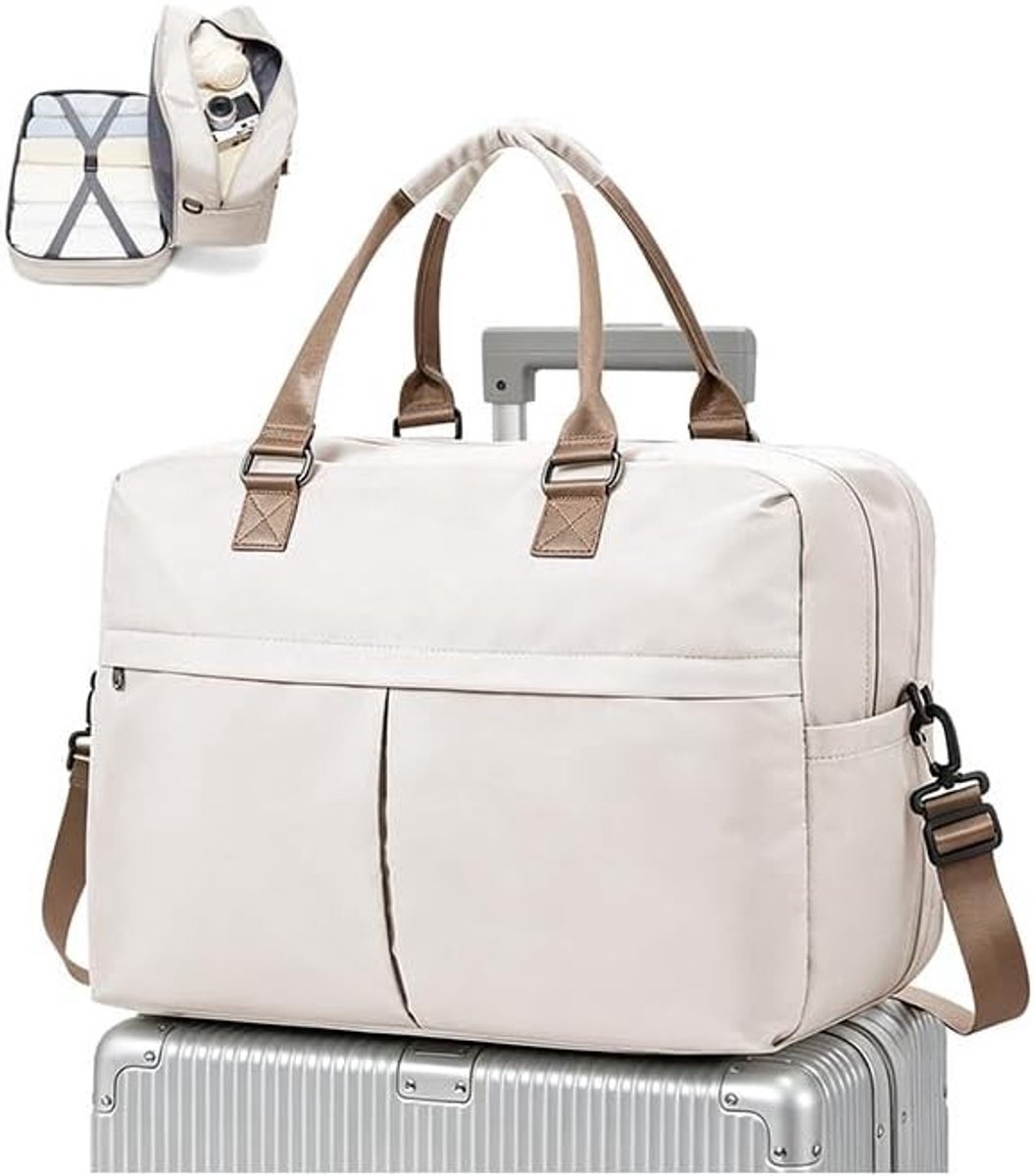Reistas - Beige - 45 x 36 x 20 cm - Waterdichte Handbagage Tas voor Vliegreizen - Voor Dames en Heren