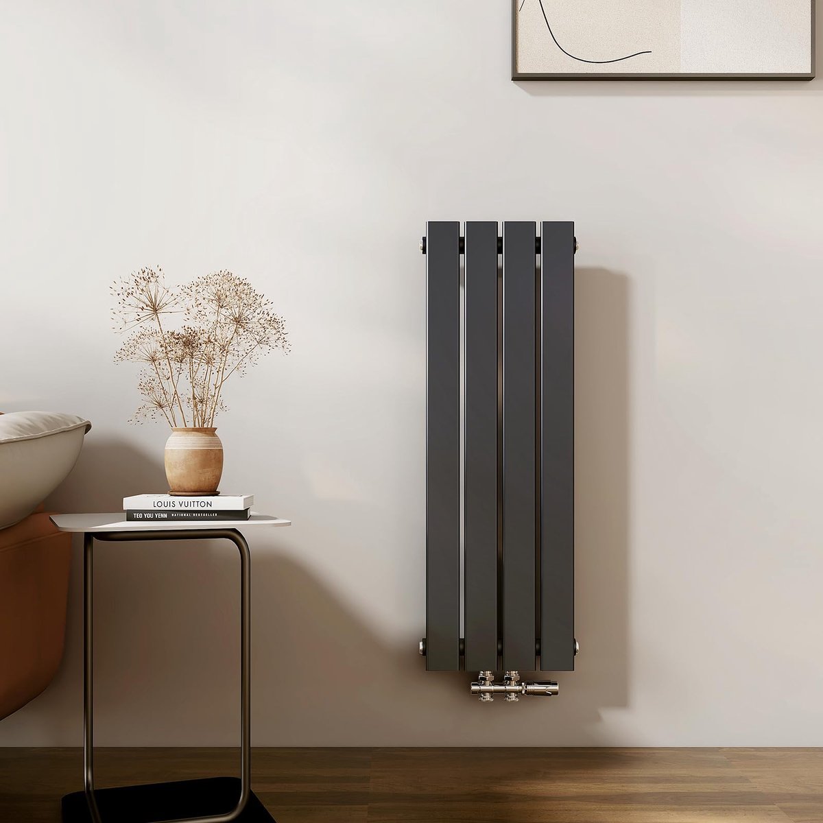EMKE Design radiator, klein, 900 x 304 mm, verticale platte radiator met middenaansluiting, eenlaags paneelradiator - ShopVlot