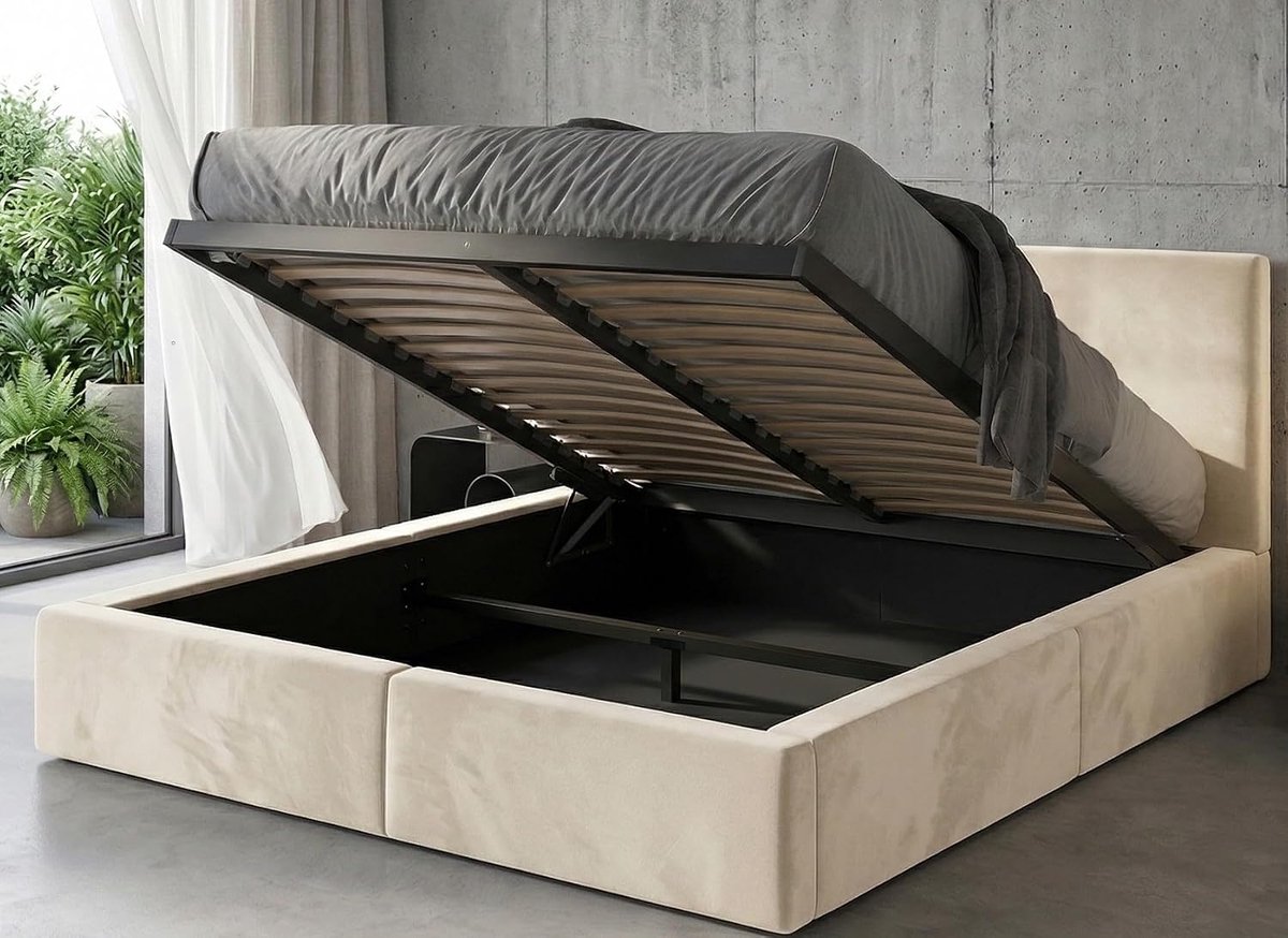 BMS PAX 140x200 Bedroom Bed with Mattress and Storage, Cashmere