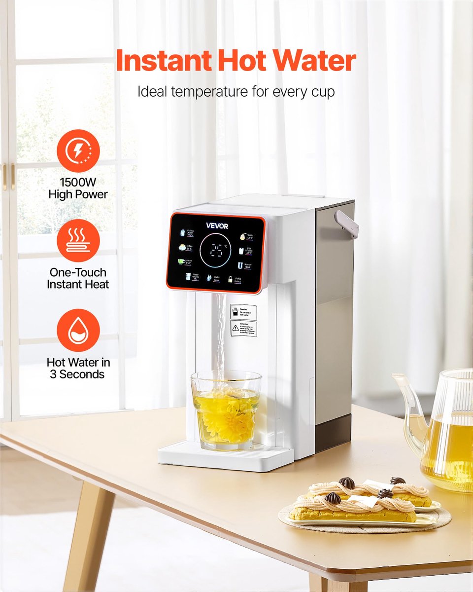 VEVOR Instant warmwaterdispenser, aanrecht kokend water dispenser met instelbare 6 temperaturen en 7 watervolumes, 100 - ShopVlot