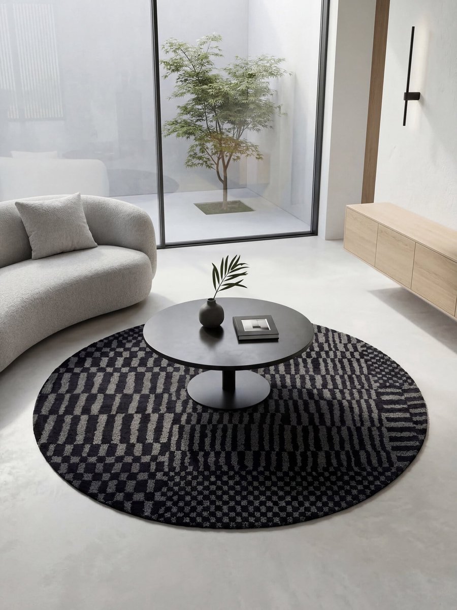 Binnen vloerkleed -140 x 140 cm - Remix Berber 3652 Noir Baobab laagpolig tapijt - Made In Belgium
