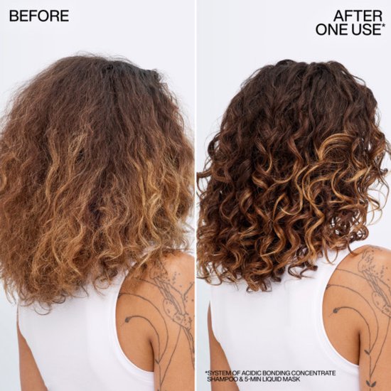 Avant et après l'utilisation d'un masque capillaire : les cheveux sont plus brillants et plus bouclés.