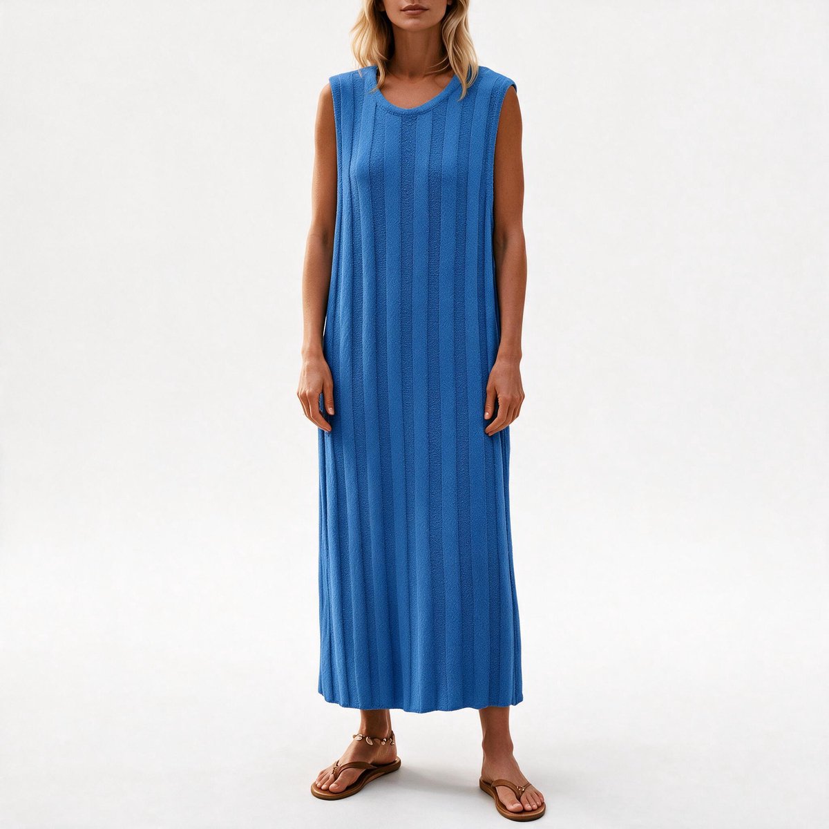 Imily Bela Dames Mouwloze Maxi Jurk met Geribde Structuur
