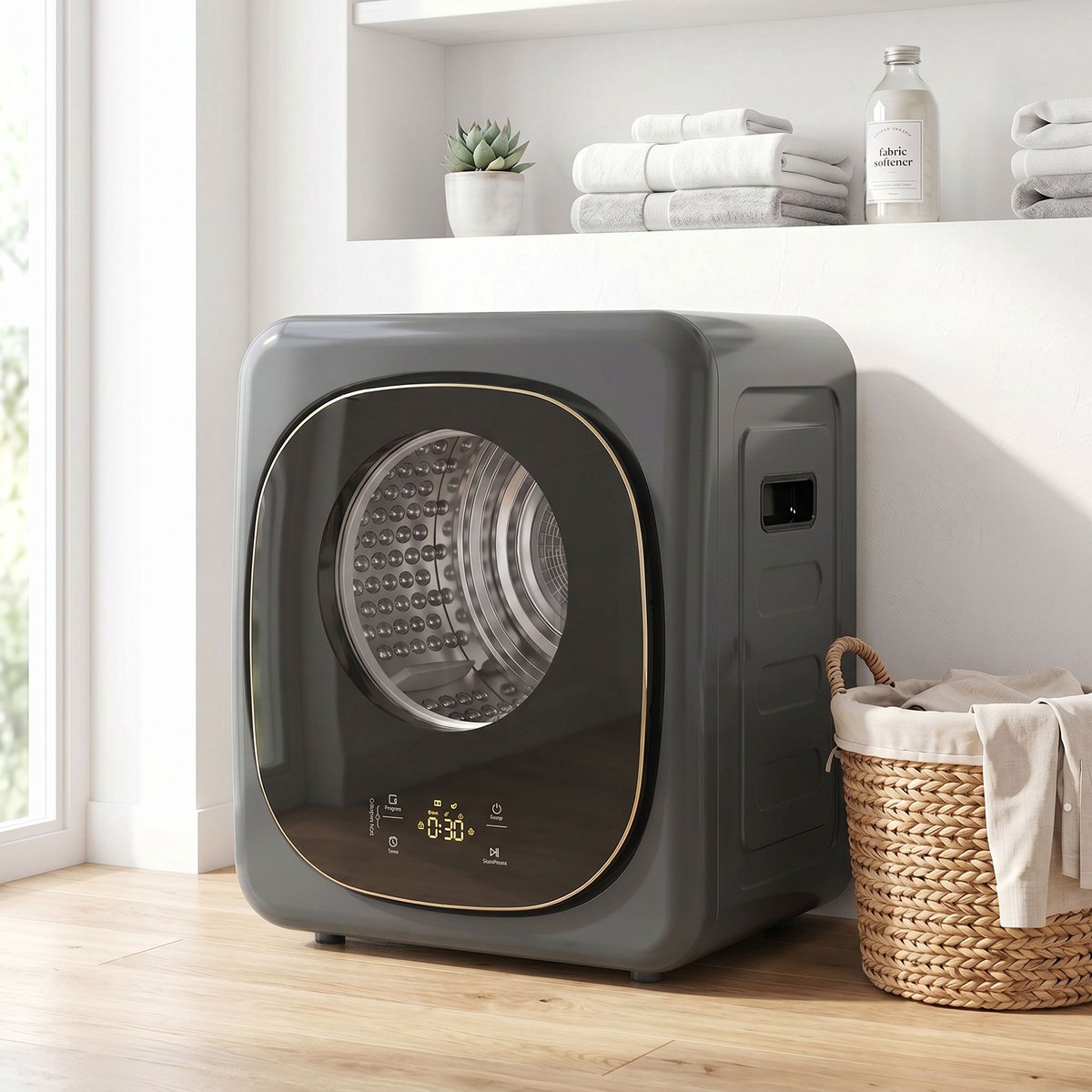 TEKROA® wasdroger - 4 kg compact ontwerp, 5 programma's, timer - grijs