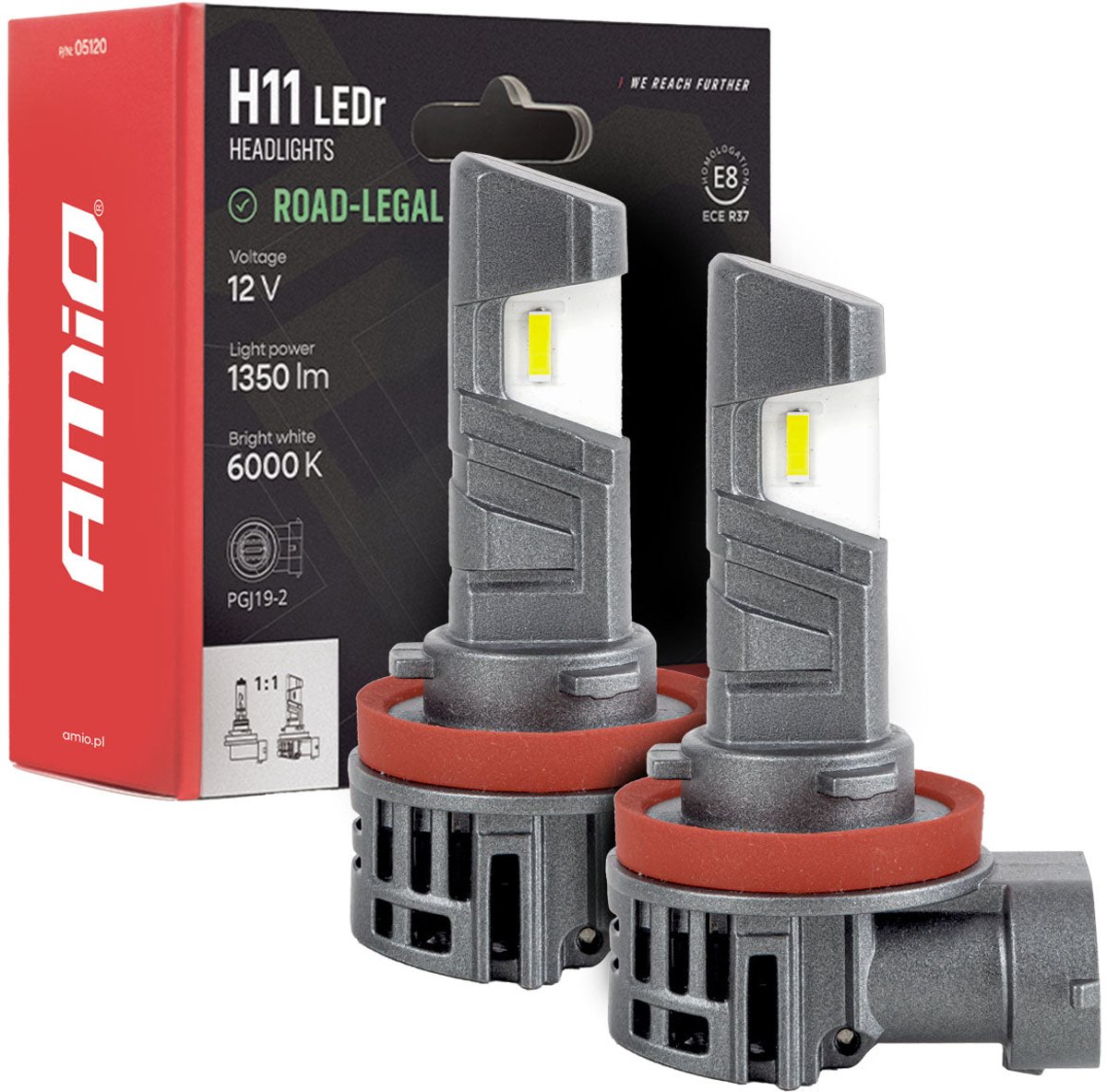AMiO LEDr H11 LED lampen met ECE R37 goedkeuring en E-keurmerk 18W 6000K 2700 lumen Plug & Play - straatlegale LED koplampen met wegtoelating