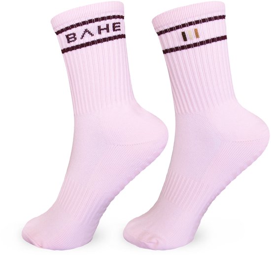BAHE - Studio Grippy Crew Socks - Pilates Socks - Antislip Sokken - 2 Pack Grip Socks - Pink/Burgundy van Bahe — afbeelding 3