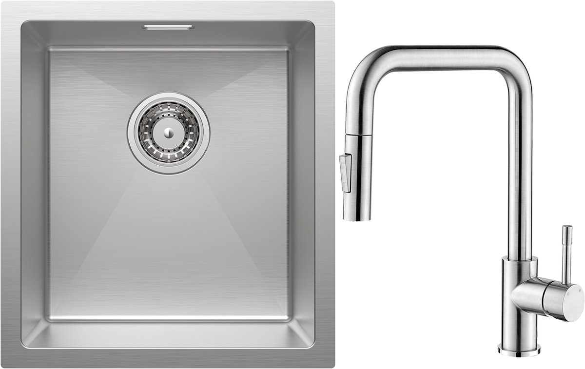CECIPA max Spoelbak Keuken 40x44CM - Gootsteen RVS - Spoelbakken Keuken Met Premium Keukenkraan - Wasbak Keuken - Enkele Spoelbak - Spoelbakken met afdruip - RVS