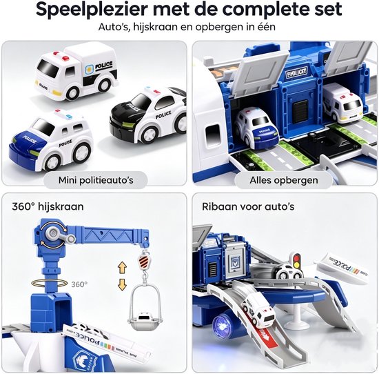 Speelgoed Vliegtuig - Transportvliegtuig - Transportvliegtuig met baan - LED Verlichting en Geluid + 6 Bouwvoertuigen - Blauw van Merkloos — afbeelding 3