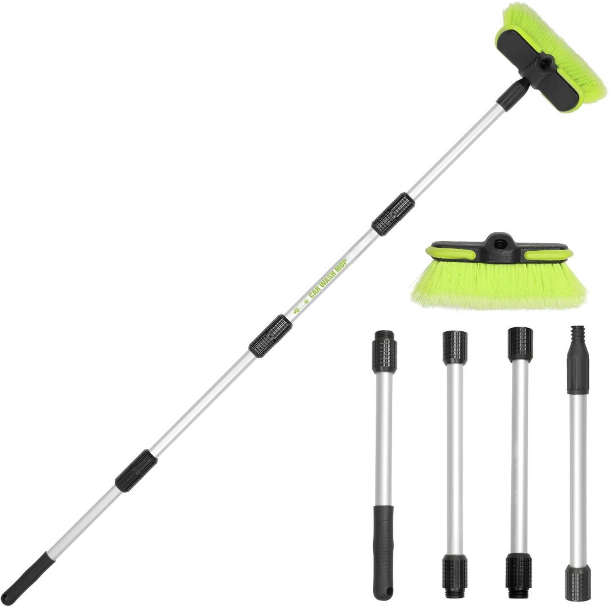 VALI® Telescopische Wasborstel - Autowasborstel - Wasborstel - Zilver/Groen - 7cm x 23cm x 9cm