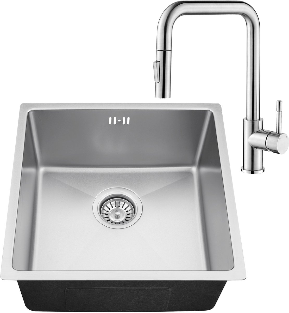 Auralum max 44x44CM Spoelbakken Keuken - Spoelbak Keuken Met Premium Keukenkraan - Wasbak Keuken Met Waterafvoersysteem - Past op 45 cm kasten - RVS