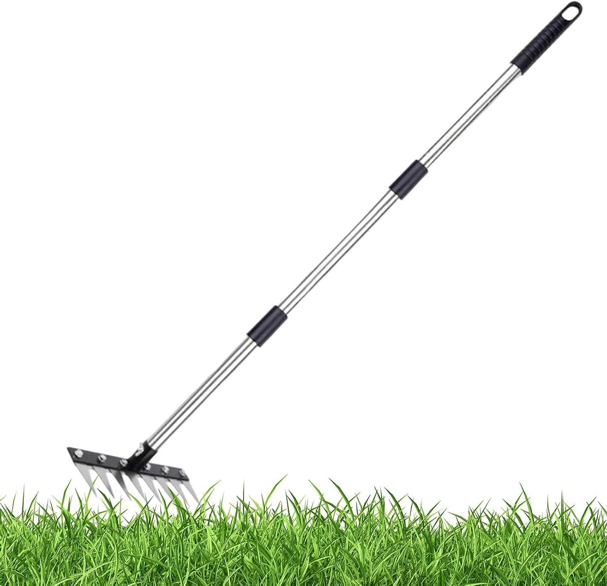 Tuinhark Roestvrij Staal - Onkruidverdelger Gazonhark - Bodem Verbeteren - 8 Tanden Ontwerp - 27 cm Kop - Zilver