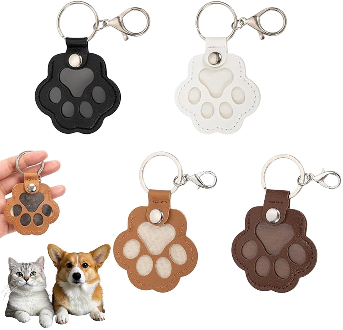 Zovator Set van 4 haaraccessoires, sleutelhanger van leer, pootafdrukdesign, opslag voor haar, herinnering aan - ShopVlot
