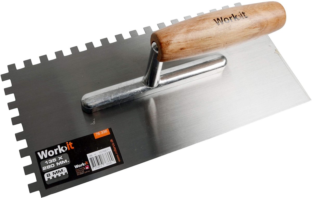 Home It® Work Getande Spaan 8 mm – 135×280 mm – Houten Handvat – Sterk Stalen Blad – Professioneel Gereedschap voor - ShopVlot