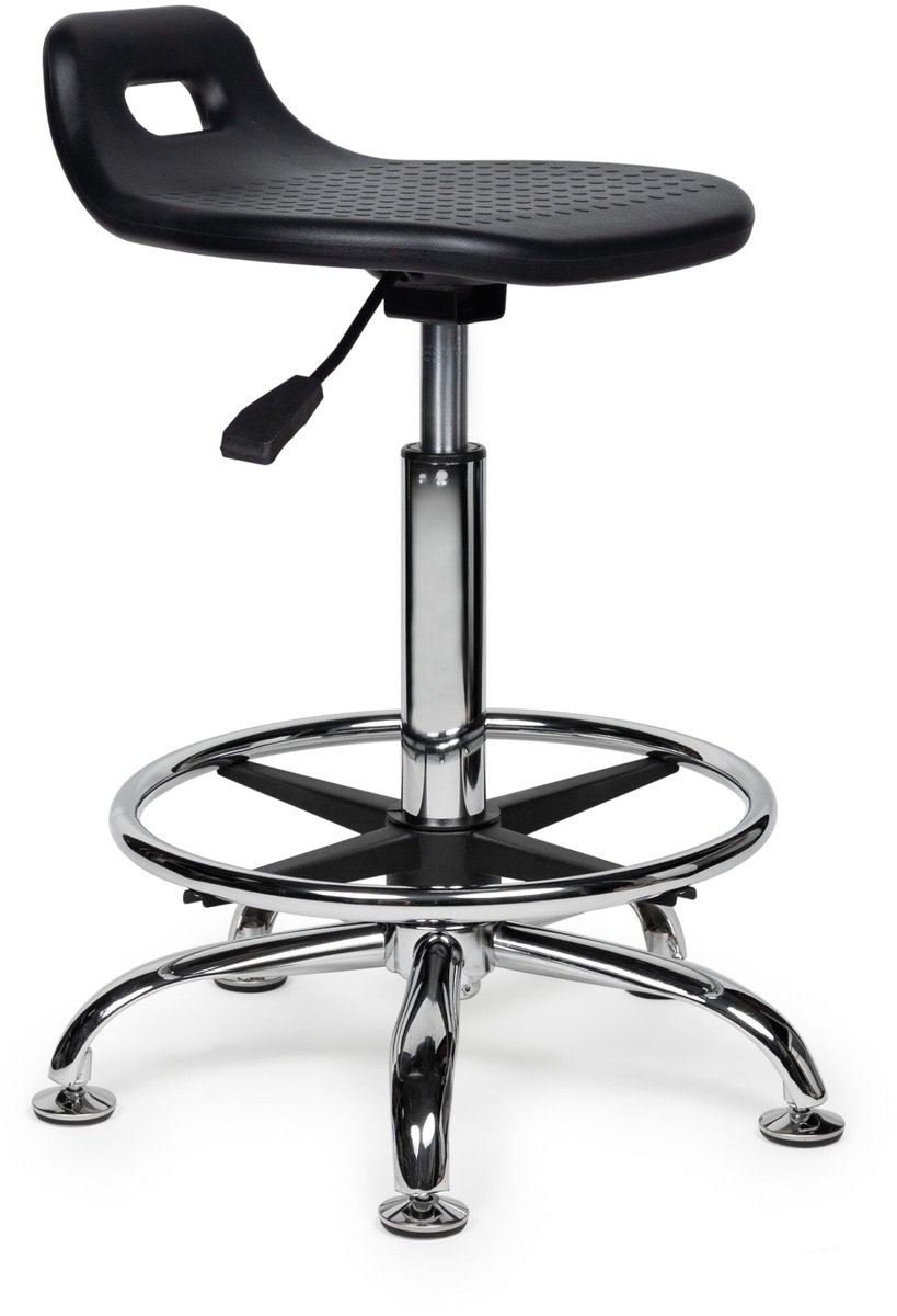 Stahulp Kruk – Ergonomische, Verstelbare Werkstoel met Voetsteun – Comfortabele Sta-Kruk voor Werkplaats, Bureau, Magazijn, Laboratorium, Industrie & Thuis – Stevig en Rugvriendelijk - Zithoogte 50-68cm - met Voetsteun