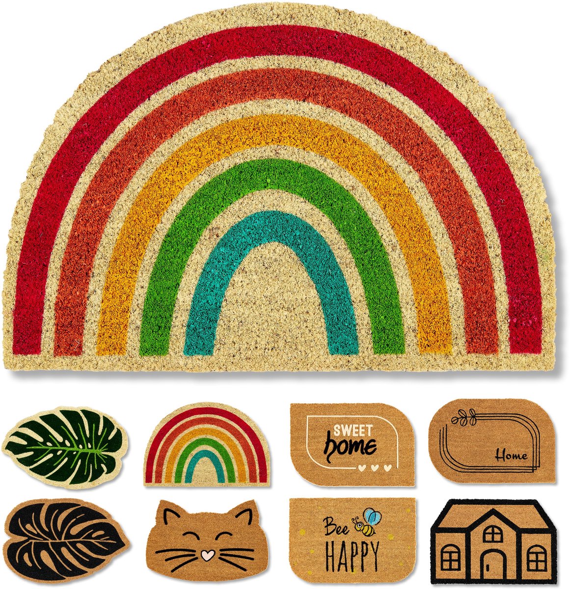 Famanu Natuurlijke kokos deurmat 40x60 cm, antislip vuilvangmat voor binnen en buiten, geschikt voor overdekte buitenoppervlakken Zwart